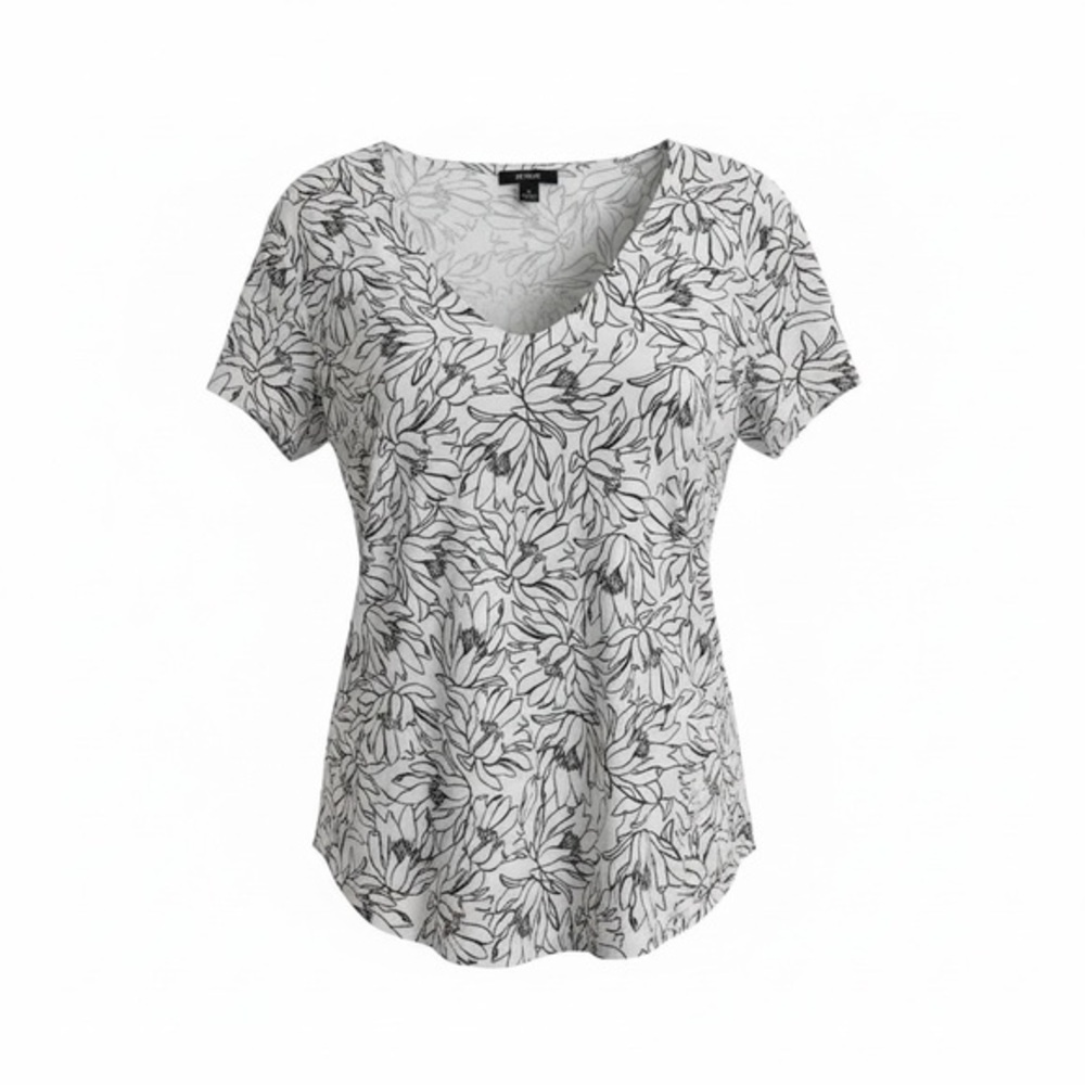 Alfani Floral Print Top Large | Black & White Short Sleeve Tee